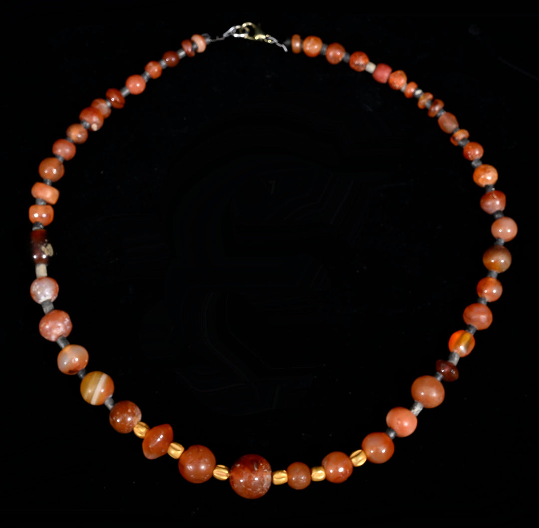 							Roman Carnelian Bead Necklace with Gold Spacers