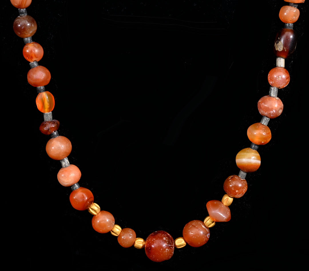 							Roman Carnelian Bead Necklace with Gold Spacers