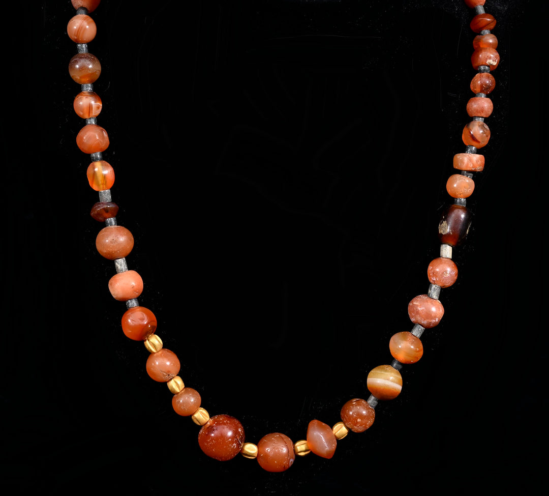 							Roman Carnelian Bead Necklace with Gold Spacers