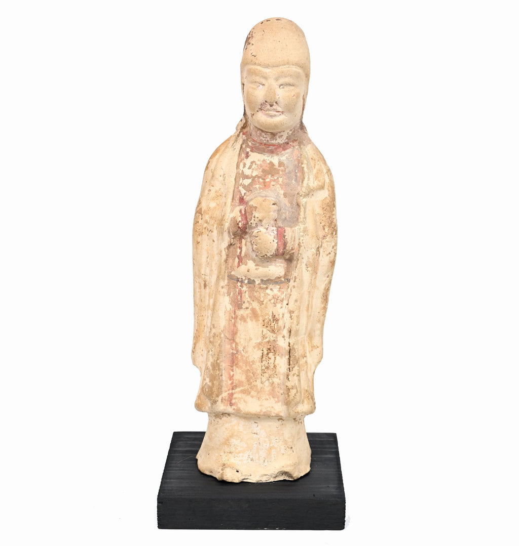 Chinese Painted Pottery Hooded Attendant