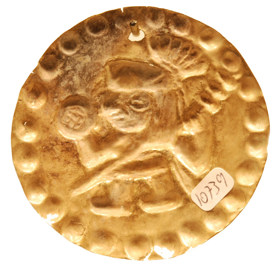 Three Moche Gold Applique Discs Embossed with Warriors