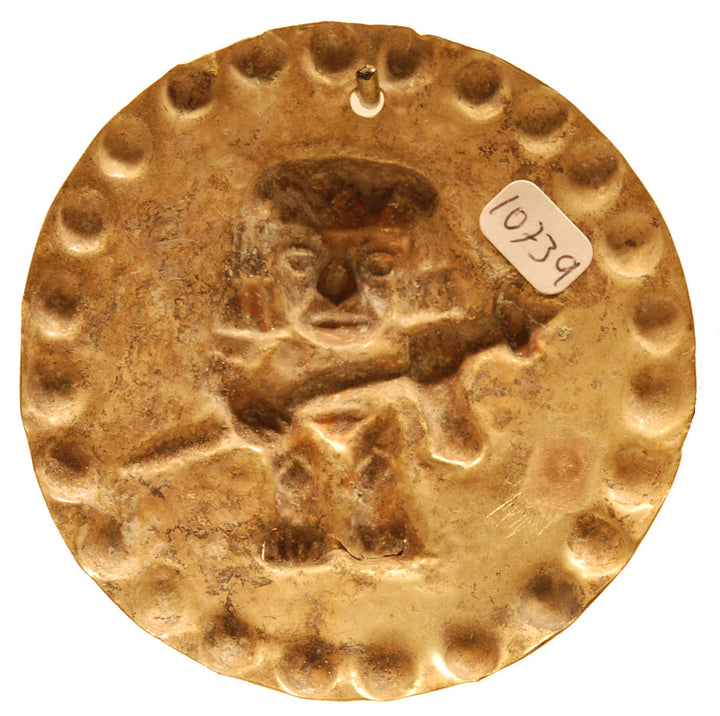 Three Moche Gold Applique Discs Embossed with Warriors