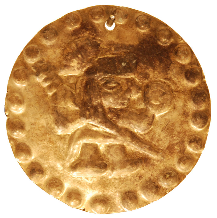 Three Moche Gold Applique Discs Embossed with Warriors