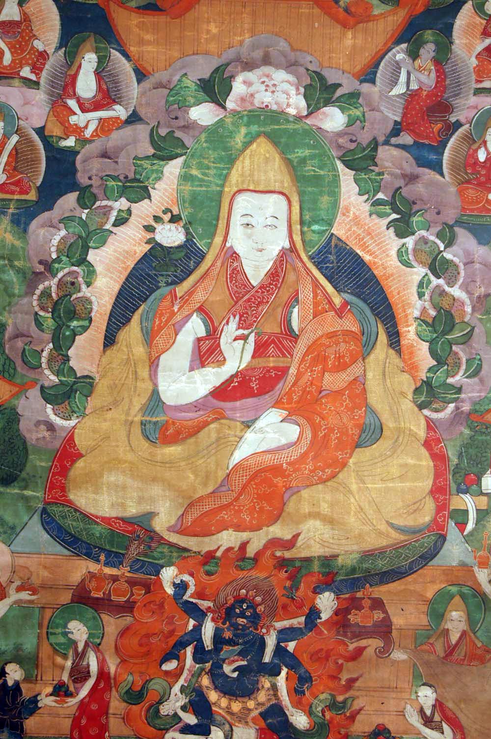 Sino Tibetan Painted Thanka of a High Priest Tsonghapa