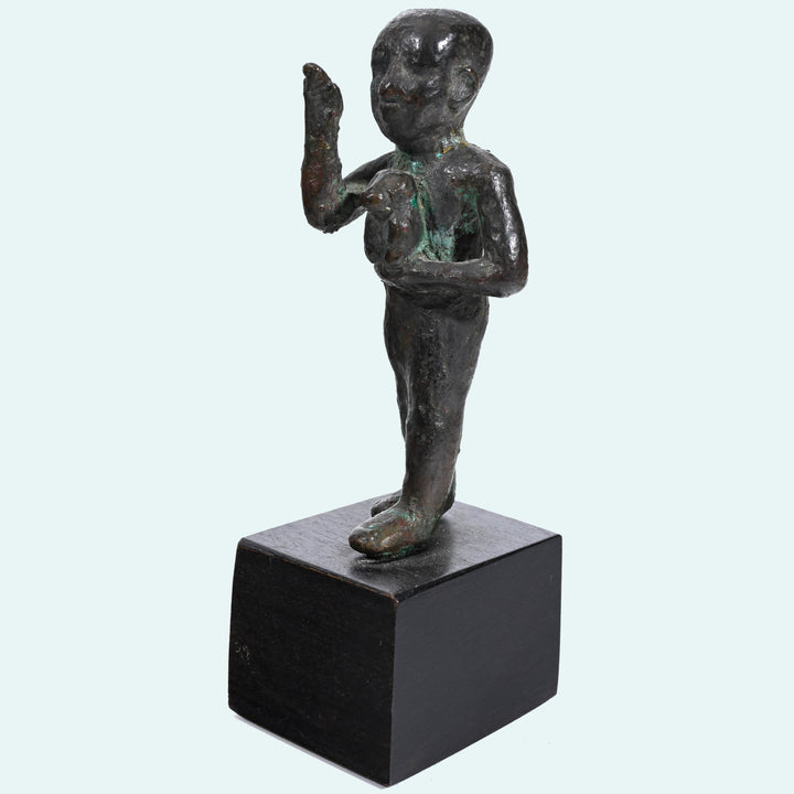 Egyptian Bronze Striding Priest of Thoth Holding a Baboon