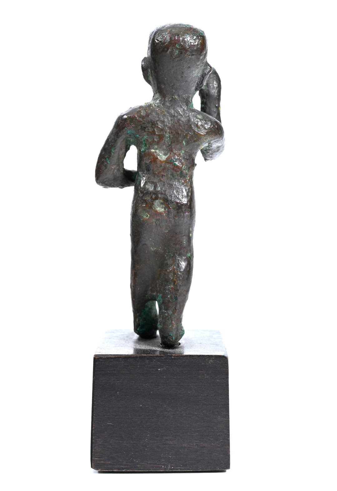 Egyptian Bronze Striding Priest of Thoth Holding a Baboon