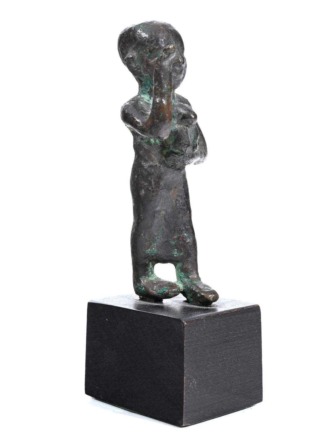 Egyptian Bronze Striding Priest of Thoth Holding a Baboon