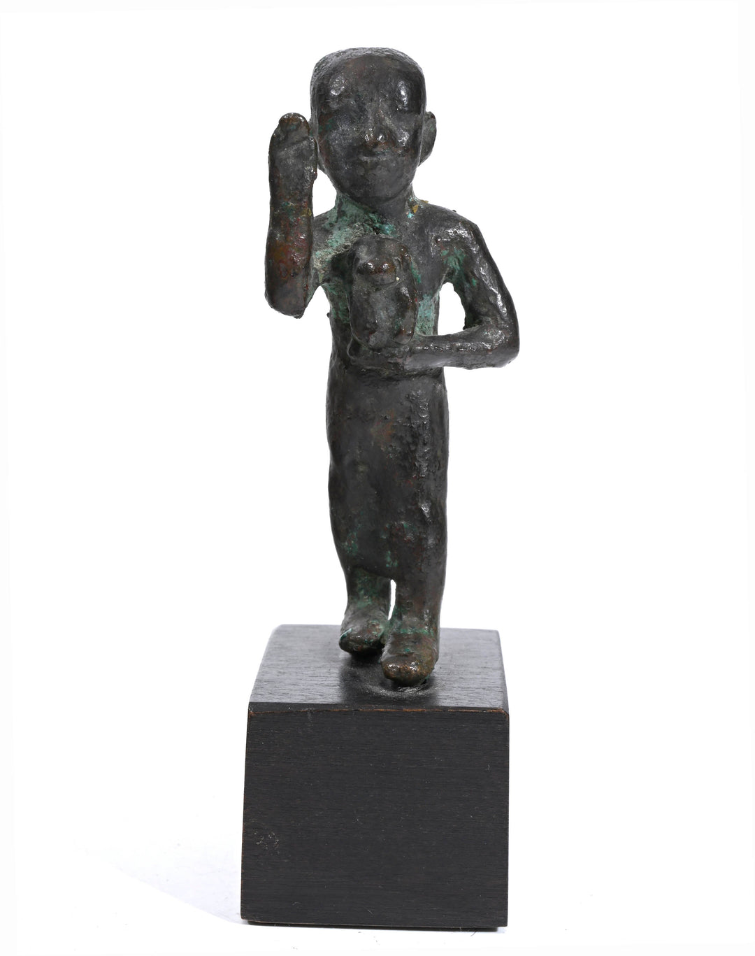 Egyptian Bronze Striding Priest of Thoth Holding a Baboon