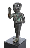 Egyptian Bronze Striding Priest of Thoth Holding a Baboon