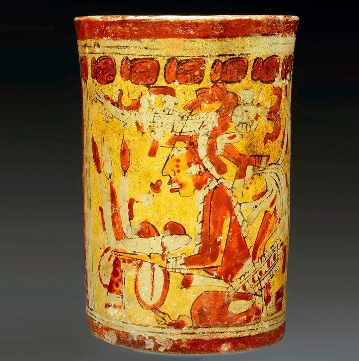 Maya Pottery Polychrome Cylinder with Hero Twins