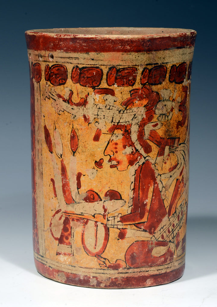 Maya Pottery Polychrome Cylinder with Hero Twins