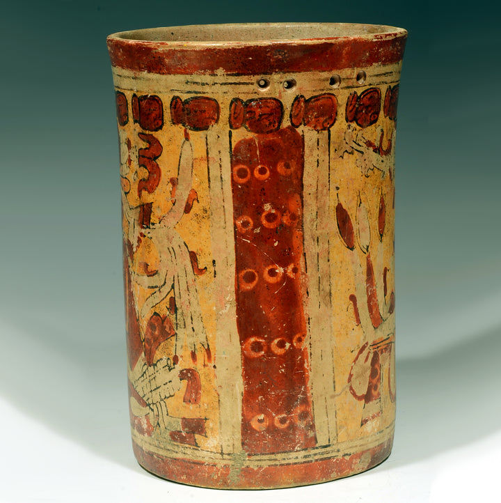 Maya Pottery Polychrome Cylinder with Hero Twins