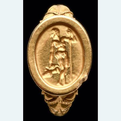 Ancient Roman Solid Gold Ring with Incised Figural Bezel