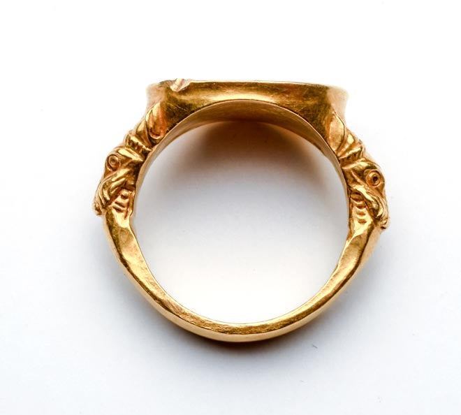 Ancient Roman Solid Gold Ring with Incised Figural Bezel
