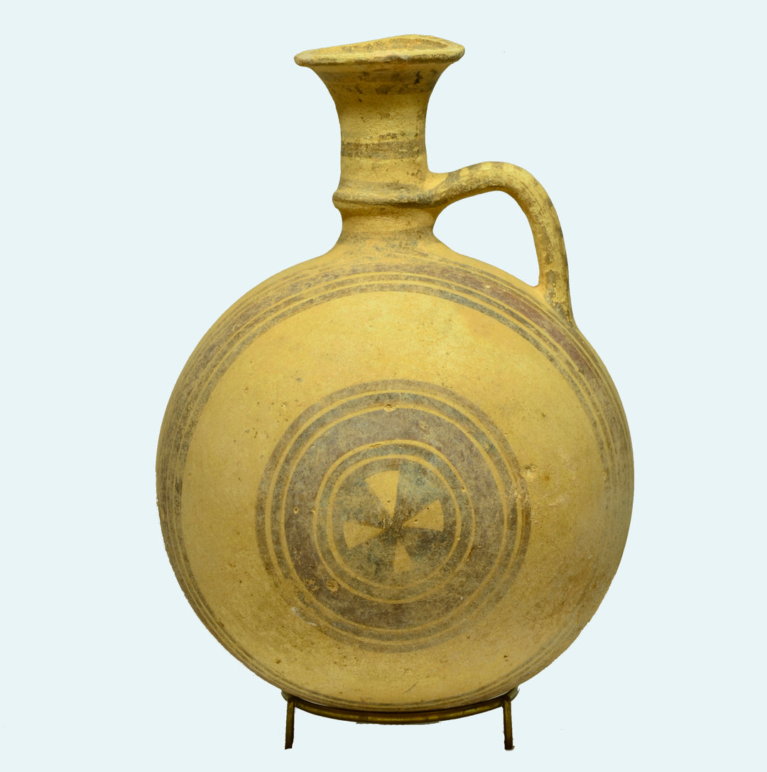 Cypriot Polychrome Pottery Barrel Shape Flask