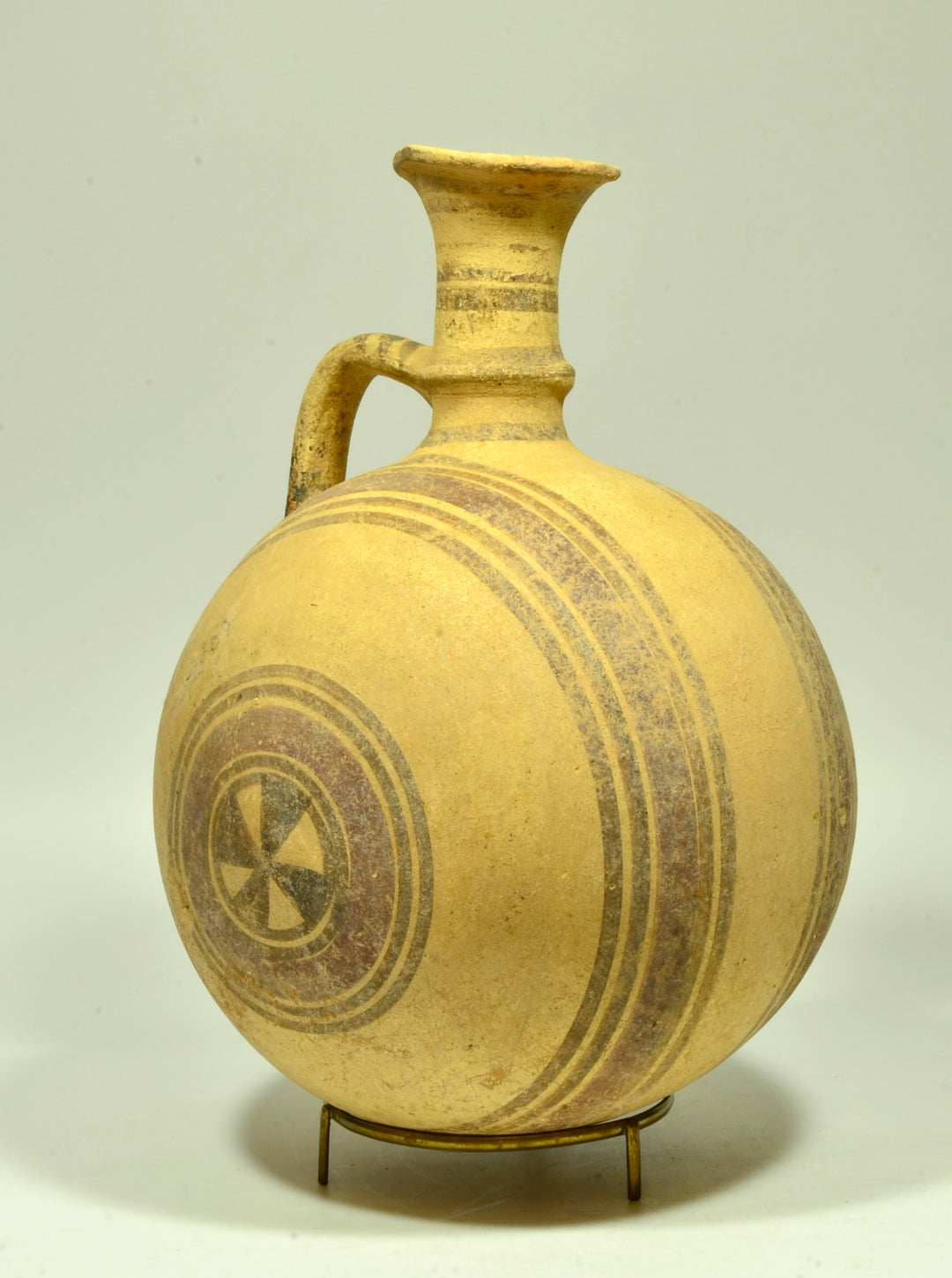 Cypriot Bichrome Pottery Barrel Shape Bullseye Flask