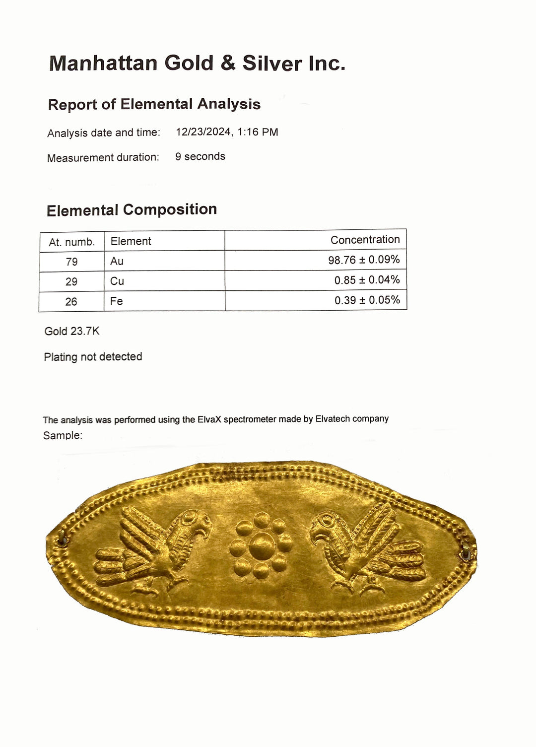 Greek Hellenistic Gold Repoussé Plaque with Birds