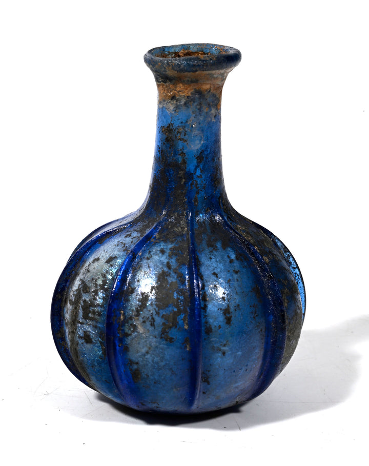Roman Cobalt Blue Ribbed Glass Bottle