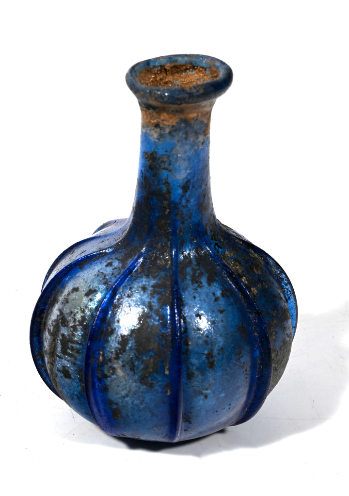 Roman Cobalt Blue Ribbed Glass Bottle