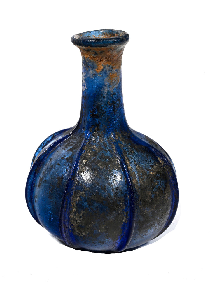 Roman Cobalt Blue Ribbed Glass Bottle
