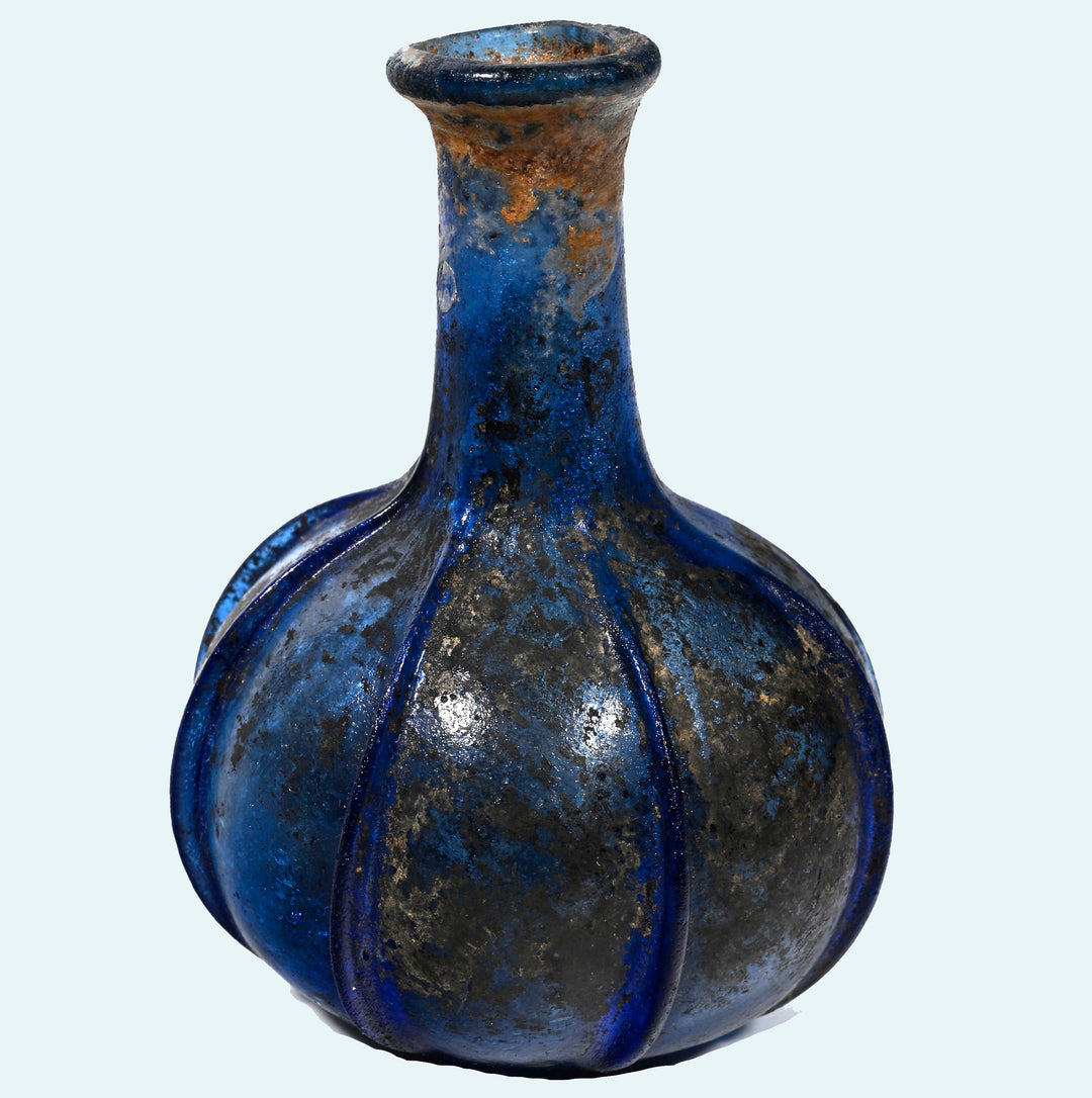 Roman Cobalt Blue Ribbed Glass Bottle