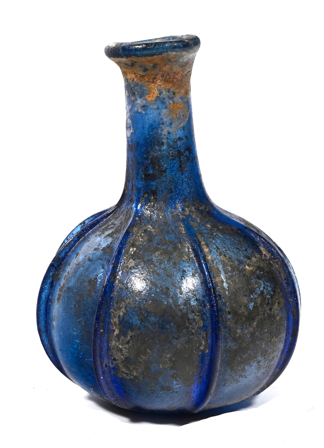 Roman Cobalt Blue Ribbed Glass Bottle
