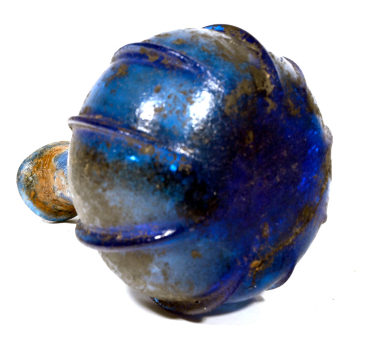 Roman Cobalt Blue Ribbed Glass Bottle