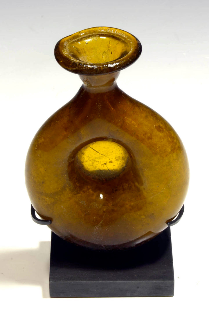 Roman Amber Glass Disc Shaped Pilgrim Flask