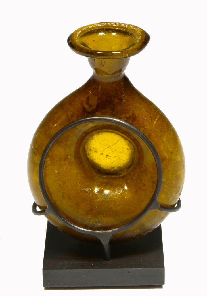 Roman Amber Glass Disc Shaped Pilgrim Flask