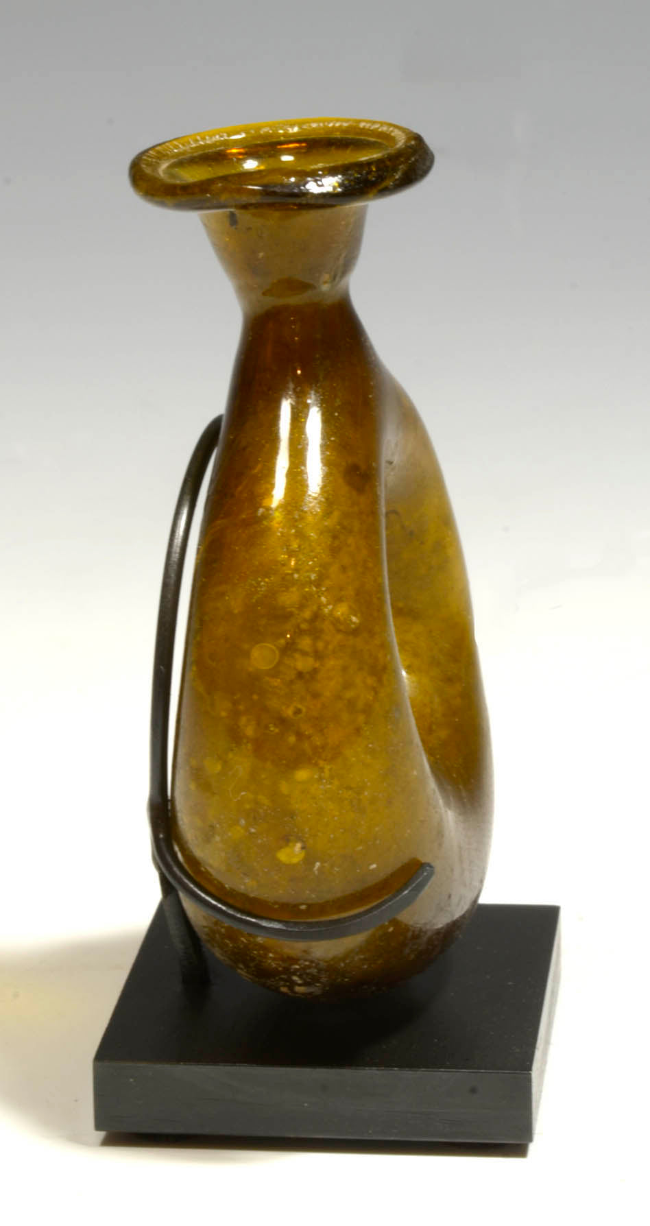 Roman Amber Glass Disc Shaped Pilgrim Flask
