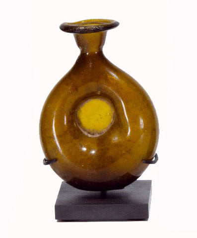 Roman Amber Glass Disc Shaped Pilgrim Flask