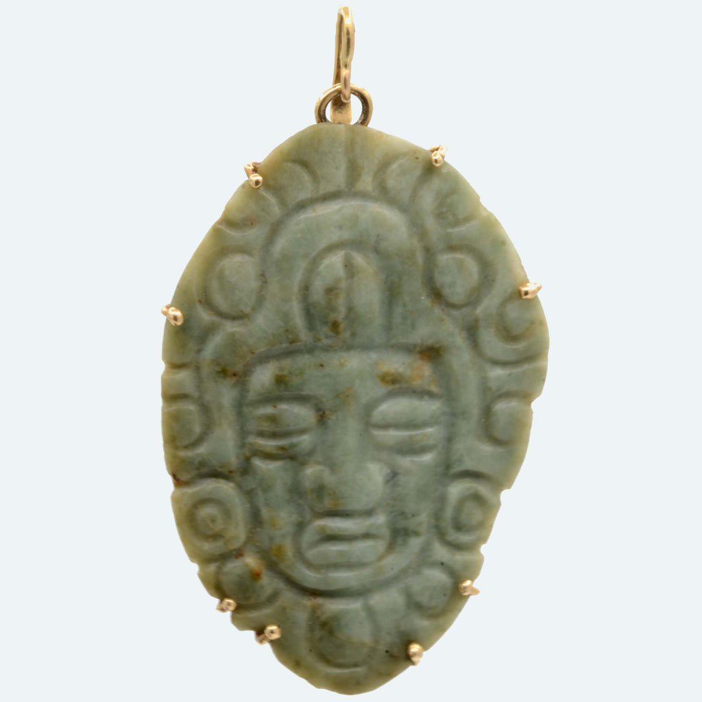 Classic Maya Green Jade Stone Pectoral Pendant