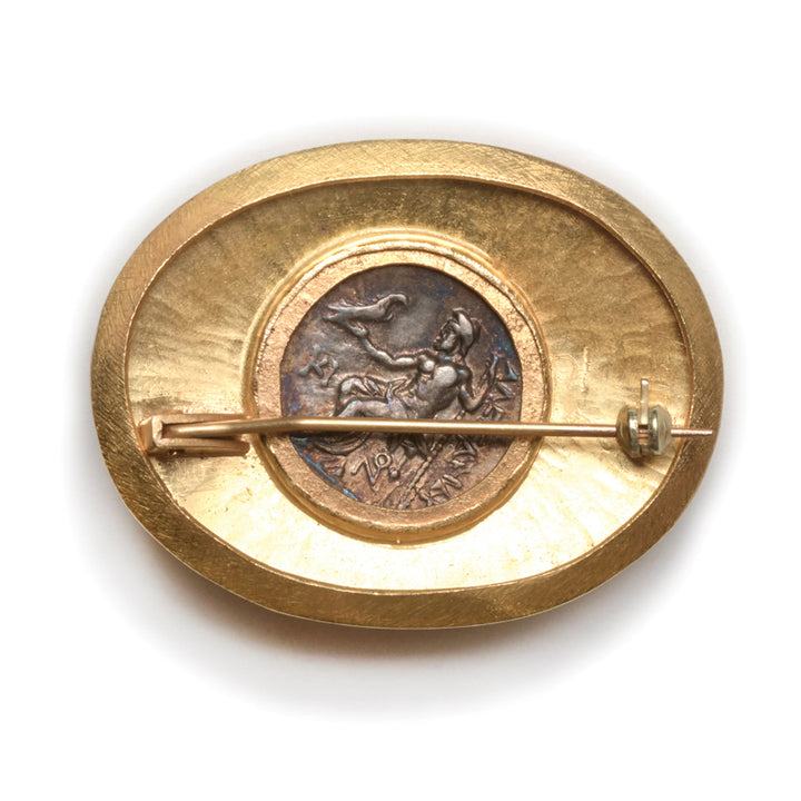 Ancient Alexander The Great Silver Coin set in a 22k Gold Brooch