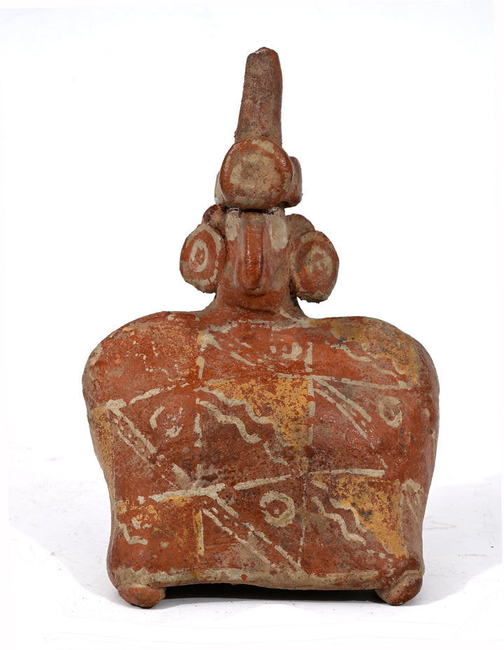 Pre-Columbian Nayarit Figure with Painted Ponch and Tall Headdress