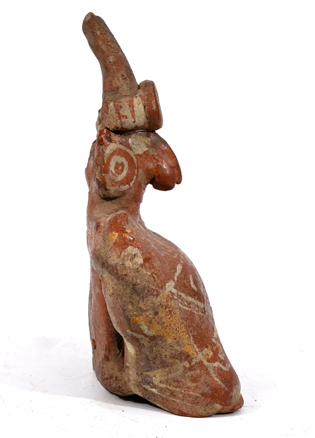 Pre-Columbian Nayarit Figure with Painted Ponch and Tall Headdress