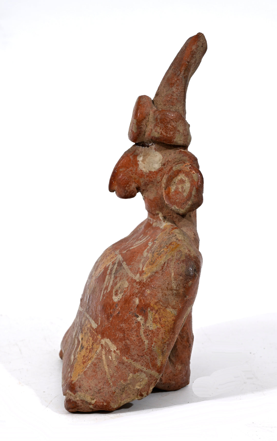 Pre-Columbian Nayarit Figure with Painted Ponch and Tall Headdress