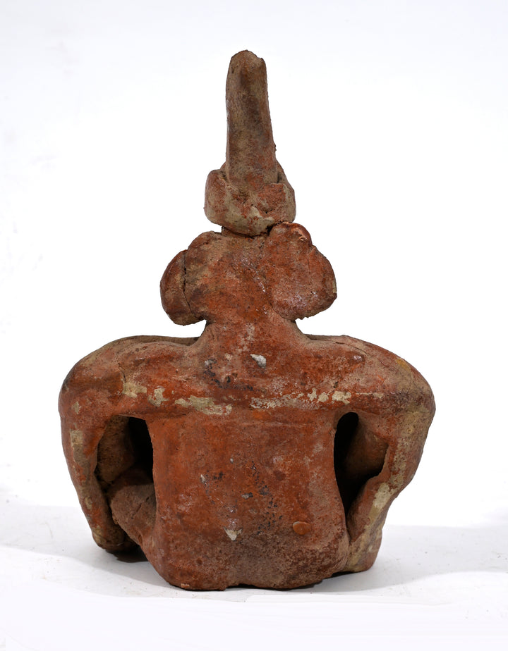 Pre-Columbian Nayarit Figure with Painted Ponch and Tall Headdress