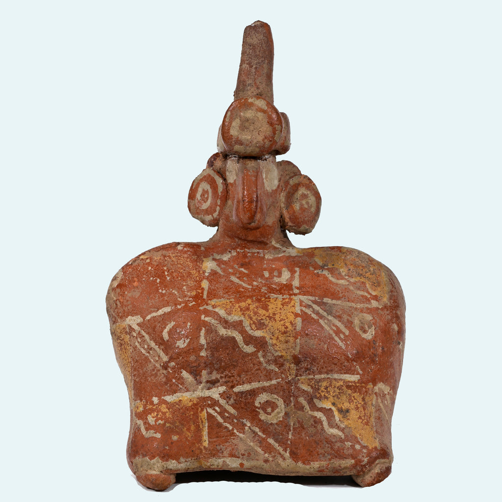 Pre-Columbian Nayarit Figure with Painted Ponch and Tall Headdress