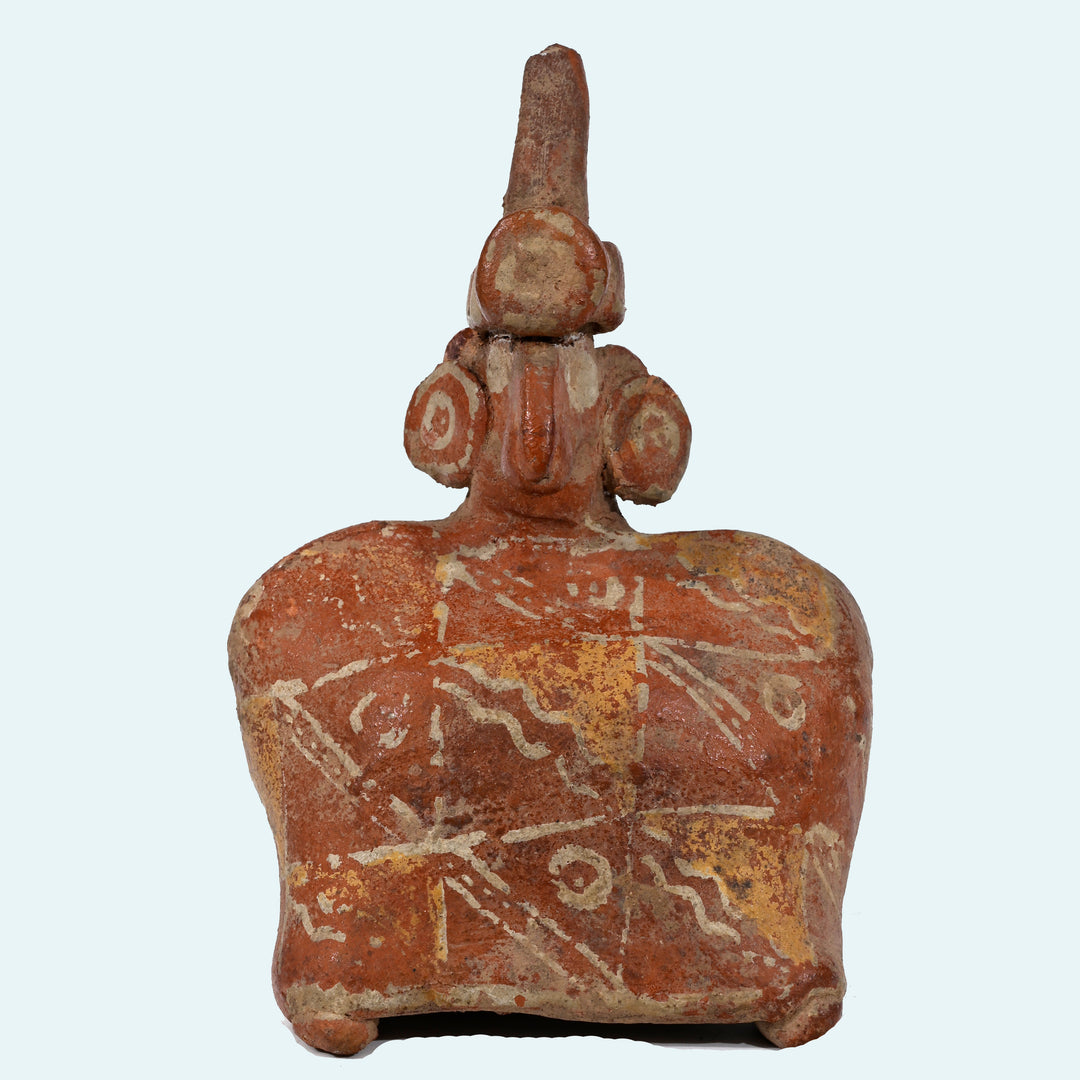 Pre-Columbian Nayarit Figure with Painted Ponch and Tall Headdress