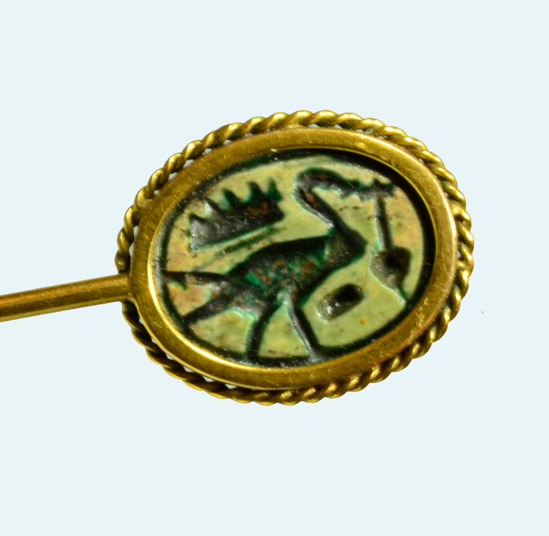 Egyptian Green Gaze Faience Scarab set in Gold Pin