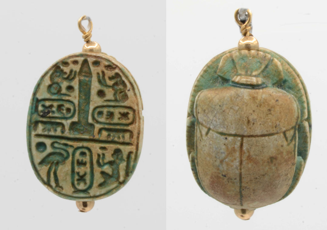 Egyptian Green Glaze Steatite Inscribed Royal Scarab for Tutmosis III - Art for Eternity