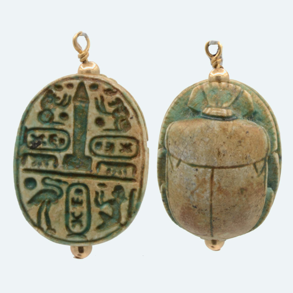 Egyptian Green Glaze Steatite Inscribed Royal Scarab for Tutmosis III - Art for Eternity