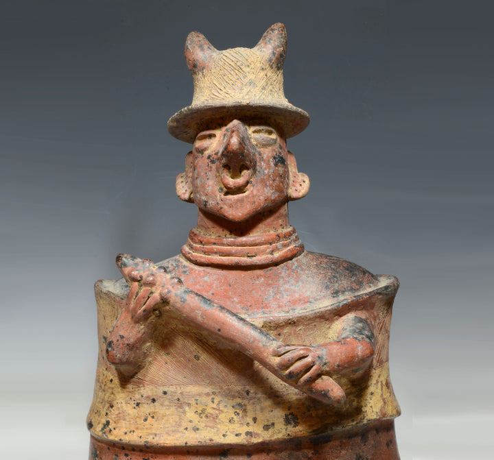 Large Nayarit Pottery Barrel Carassis Seated Warrior