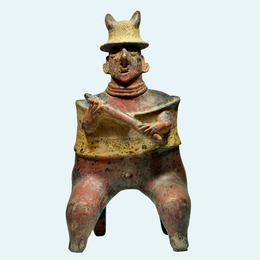 Large Nayarit Pottery Barrel Carassis Seated Warrior