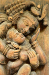 India Carved Wood Figural Panel with Couple Embracing