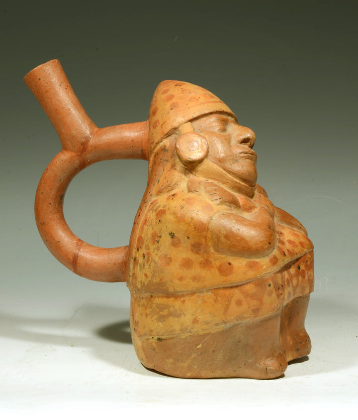 Moche Polychrome Pottery Figural Stirrup Vessel: Dreamer