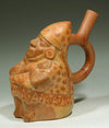 Moche Polychrome Pottery Figural Stirrup Vessel: Dreamer