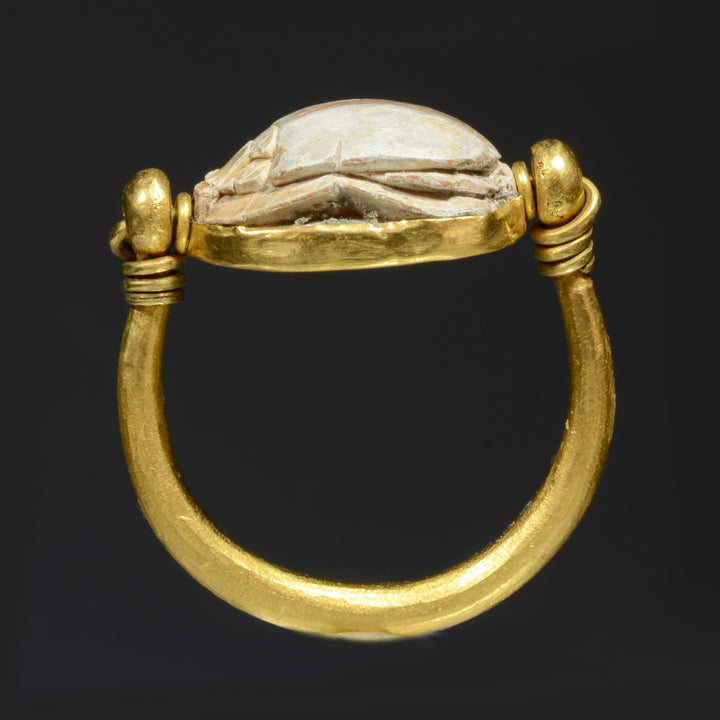 Egyptian 14K Gold Swivel Stone Scarab Ring