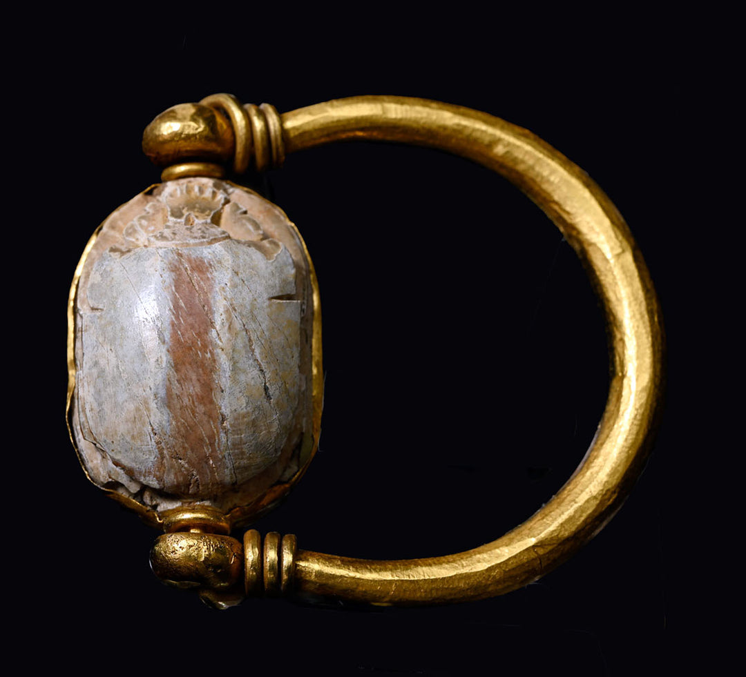Egyptian 14K Gold Swivel Stone Scarab Ring
