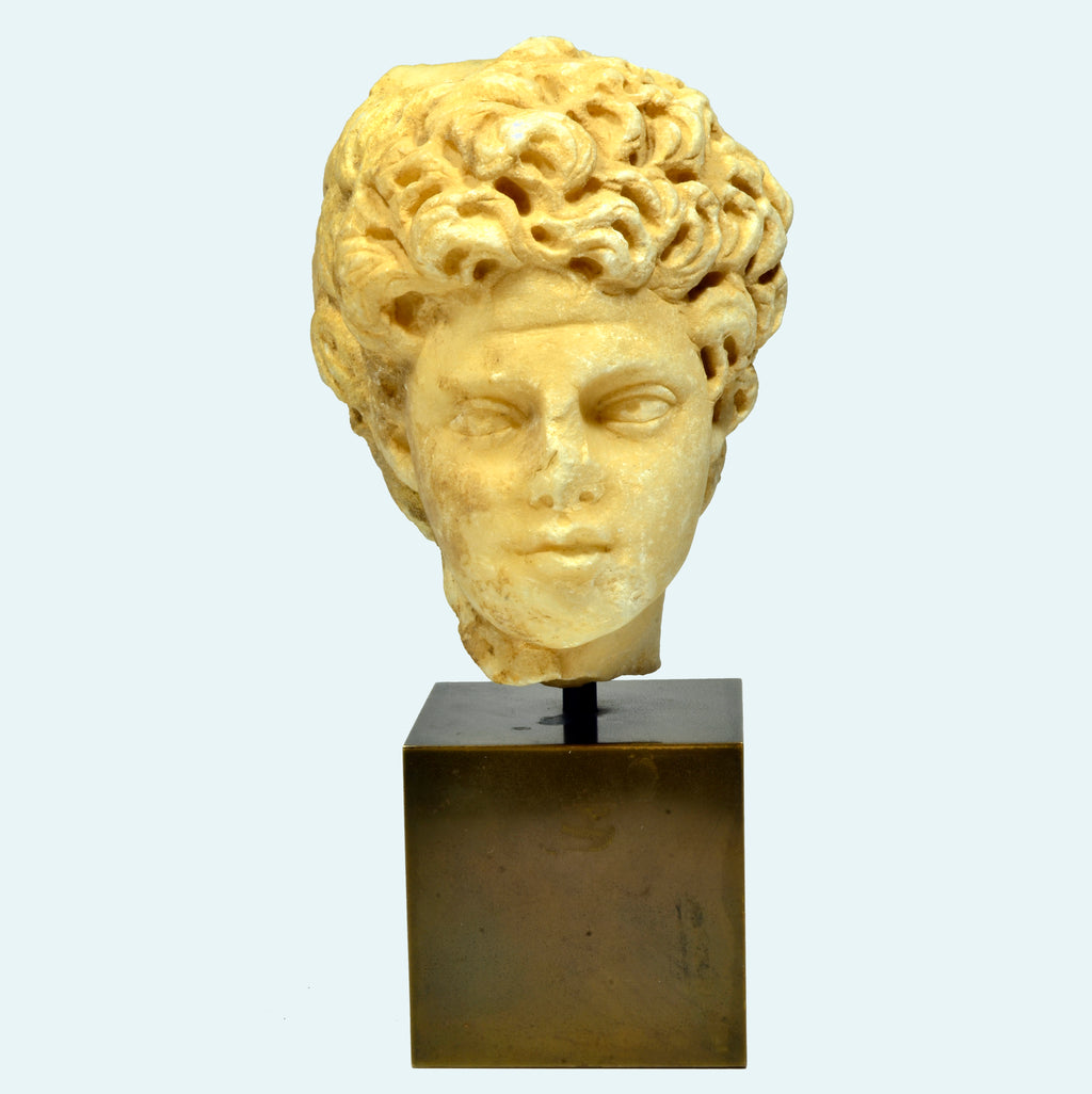 Roman Marble Head of a Youth with Tossed Hair